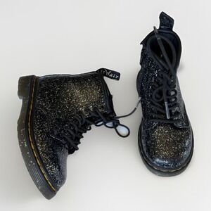 Dr Martens 1460 T Toddler Black Splatter Boots Kids US 7 Side Zip Lace Up